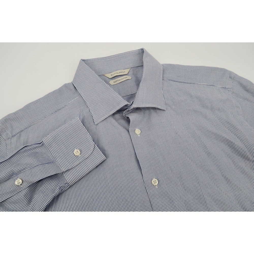 Suitsupply Mens 17 Blue White Checks Canclini Button Long Sleeve Dress‎ Shirt 43
